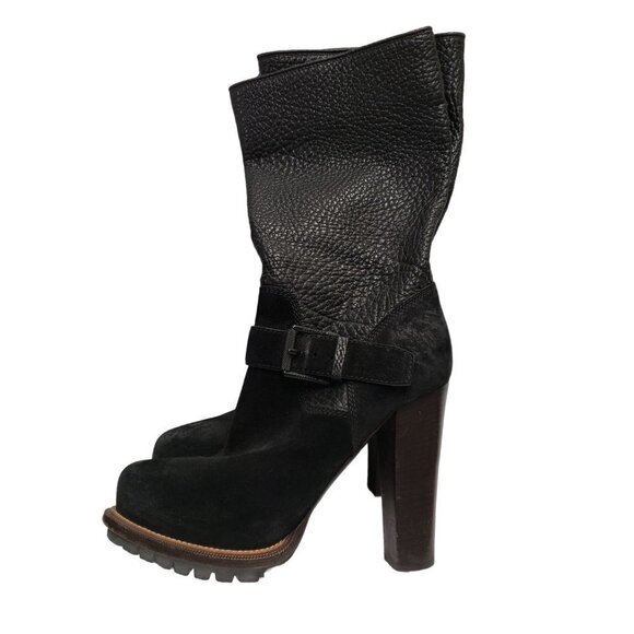 Belstaff Womens Pebbled Leather Suede Black Boots Size 36 / US 6‎ Pre-Owned - Picture 15 of 15